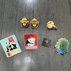 Zoo and Smokey Bear Enamel Pin Lot - Multi Color